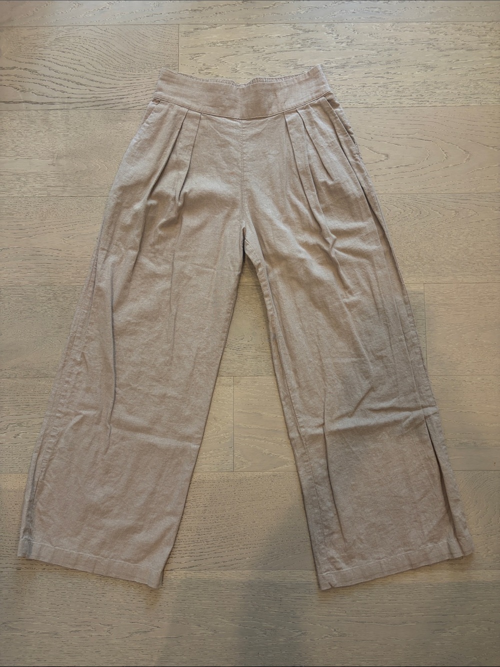 Abercrombie & Fitch Wide-Leg Pleated Pants in Light Taupe